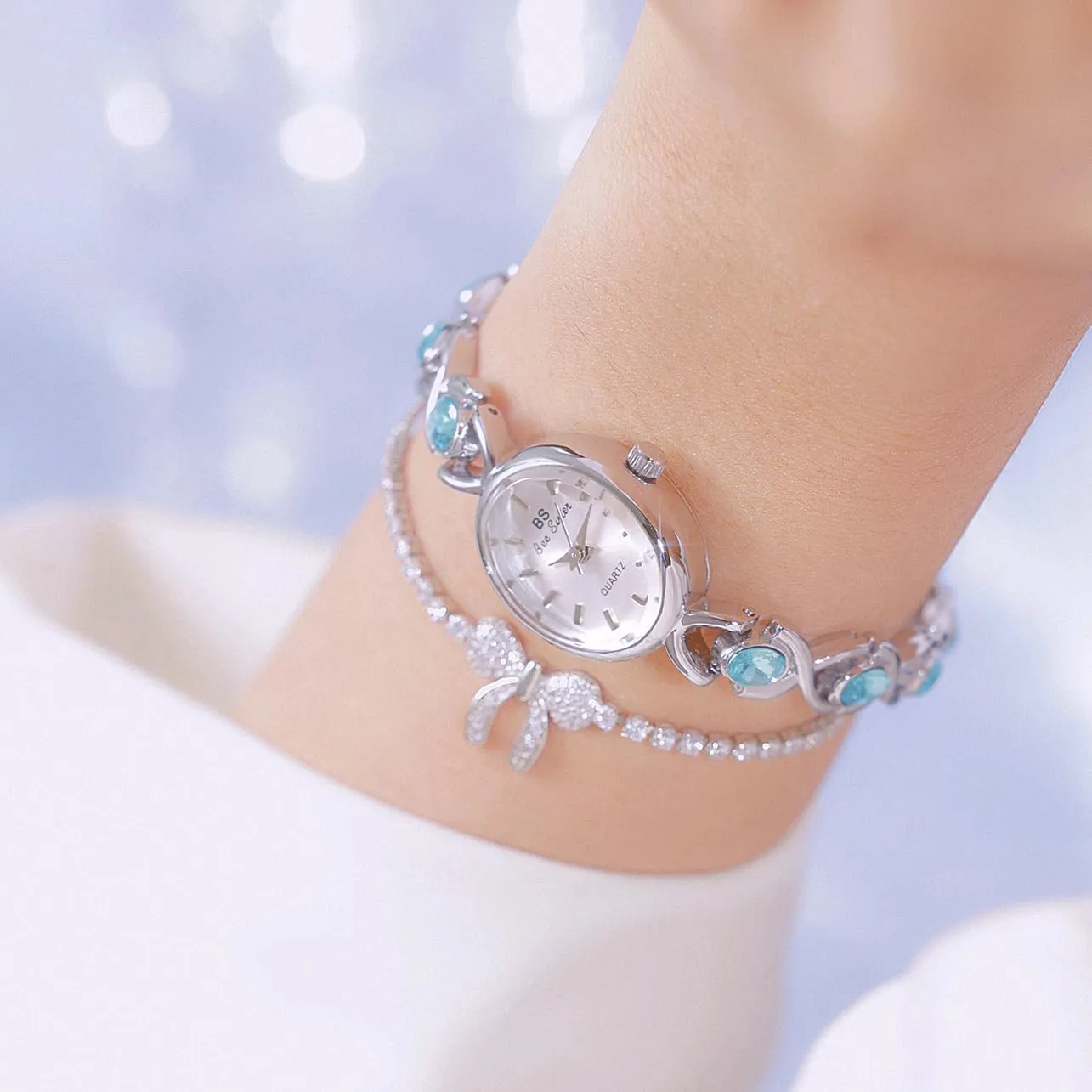 Watch Fashion Quartz Wrist Watch clearer Waterproof Watch FANMIS Gold Tone Watches for Women with Small Vintage Bracelet Elegant Jade Oval Dial Dress 