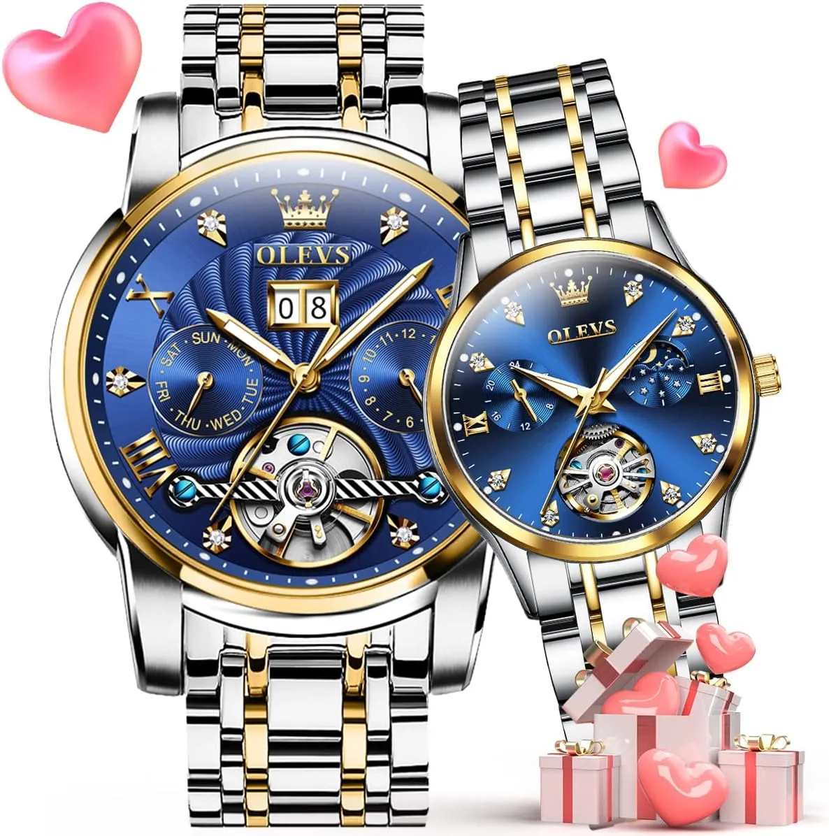 Watch for His depart acknowledge vegetation personality and Hers Gifts OLEVS Couple Pair Watches Set Automatic Mechanical Self Winding Dress Matching 