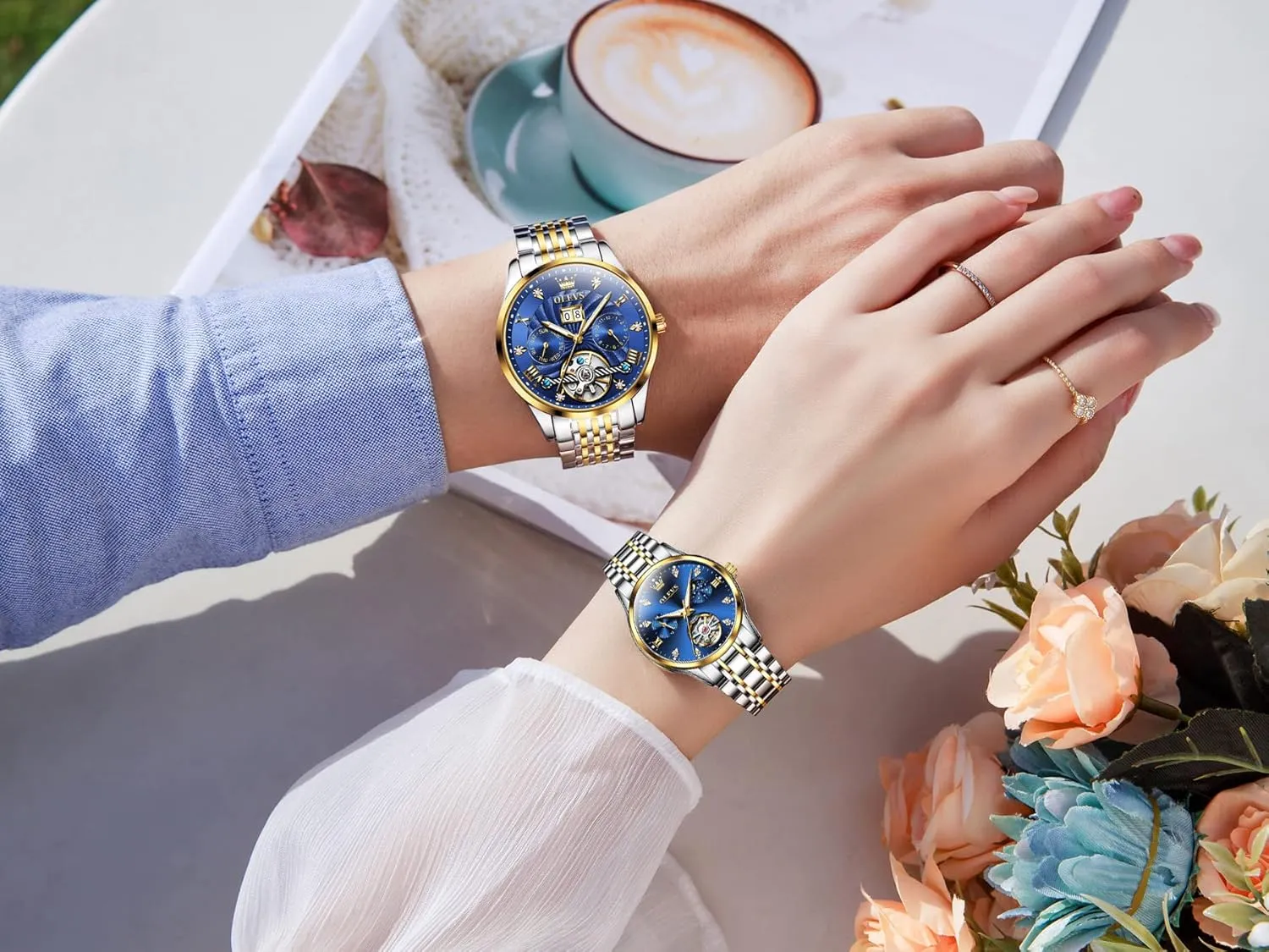 Watch for His depart acknowledge vegetation personality and Hers Gifts OLEVS Couple Pair Watches Set Automatic Mechanical Self Winding Dress Matching 