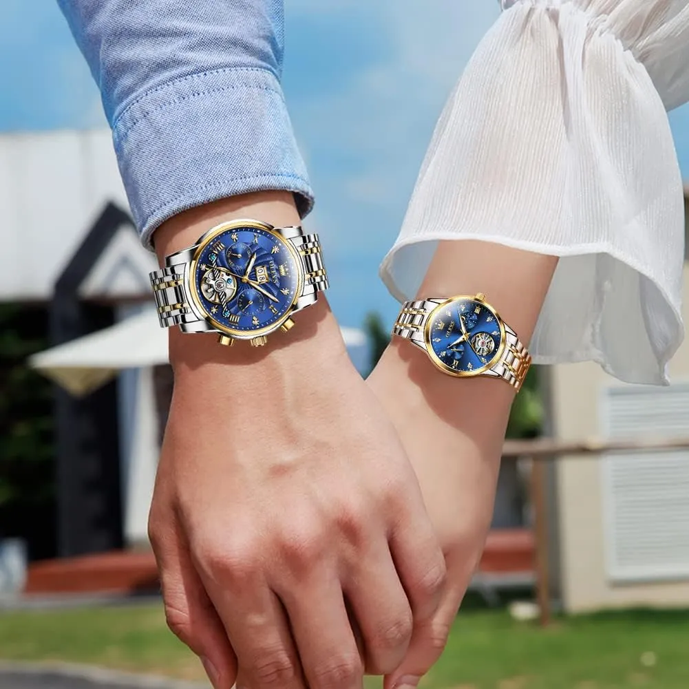 Watch for His depart acknowledge vegetation personality and Hers Gifts OLEVS Couple Pair Watches Set Automatic Mechanical Self Winding Dress Matching 