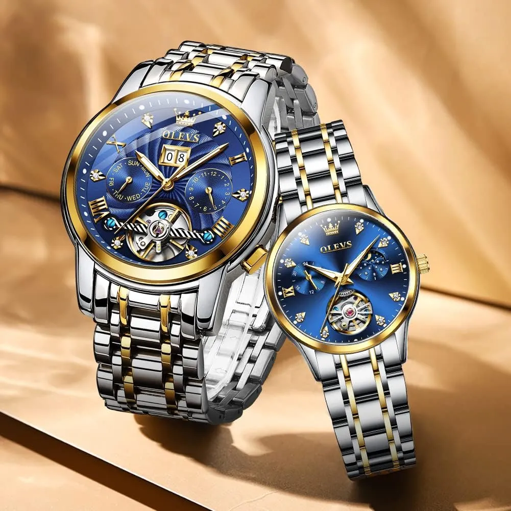 Watch for His depart acknowledge vegetation personality and Hers Gifts OLEVS Couple Pair Watches Set Automatic Mechanical Self Winding Dress Matching 