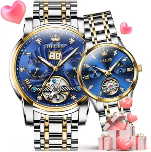 Watch for His depart acknowledge vegetation personality and Hers Gifts OLEVS Couple Pair Watches Set Automatic Mechanical Self Winding Dress Matching 