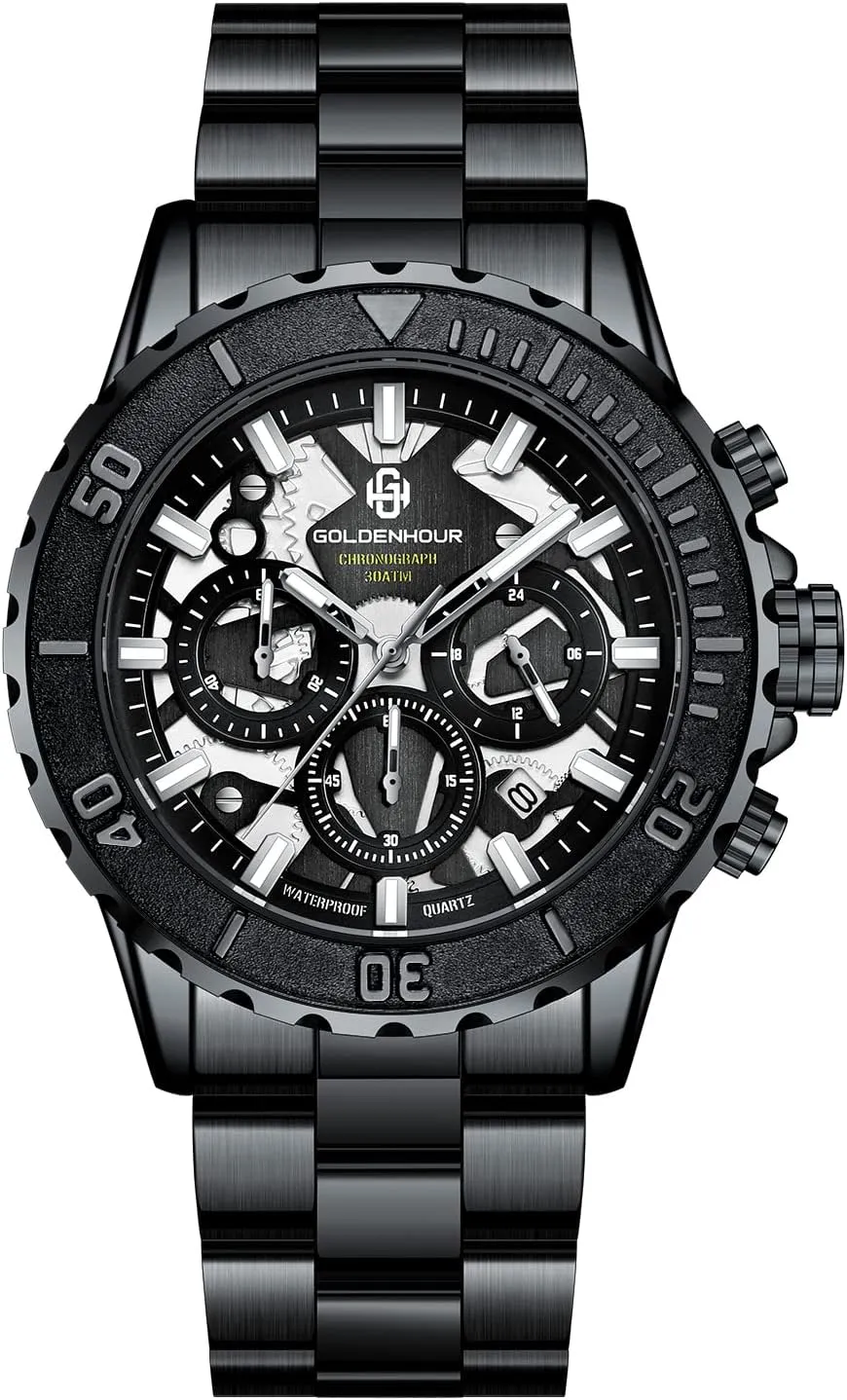 Watch for Men, Men Quartz Analog Watches, Adjustable Stainless Steel daytime undiscovered detractor bank Strap Wristwatch, Formal Dress Gift Watch for Men Wedding Anniversary Men's Wrist Business Watch, Chronograph 
