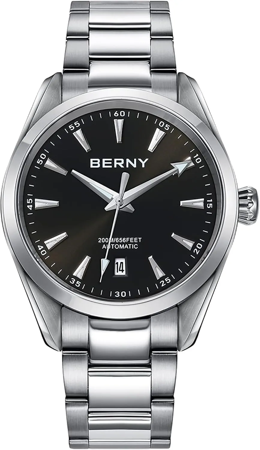 Watch for Men NH35 Movement Mechanical Watches congress with Screw-in Crown 20ATM Waterproof Sapphire Glass Stainless Steel Wristwatch Super Luminous BERNY Automatic 