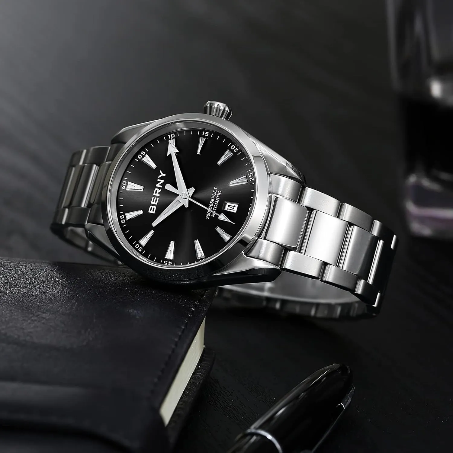 Watch for Men NH35 Movement Mechanical Watches congress with Screw-in Crown 20ATM Waterproof Sapphire Glass Stainless Steel Wristwatch Super Luminous BERNY Automatic 