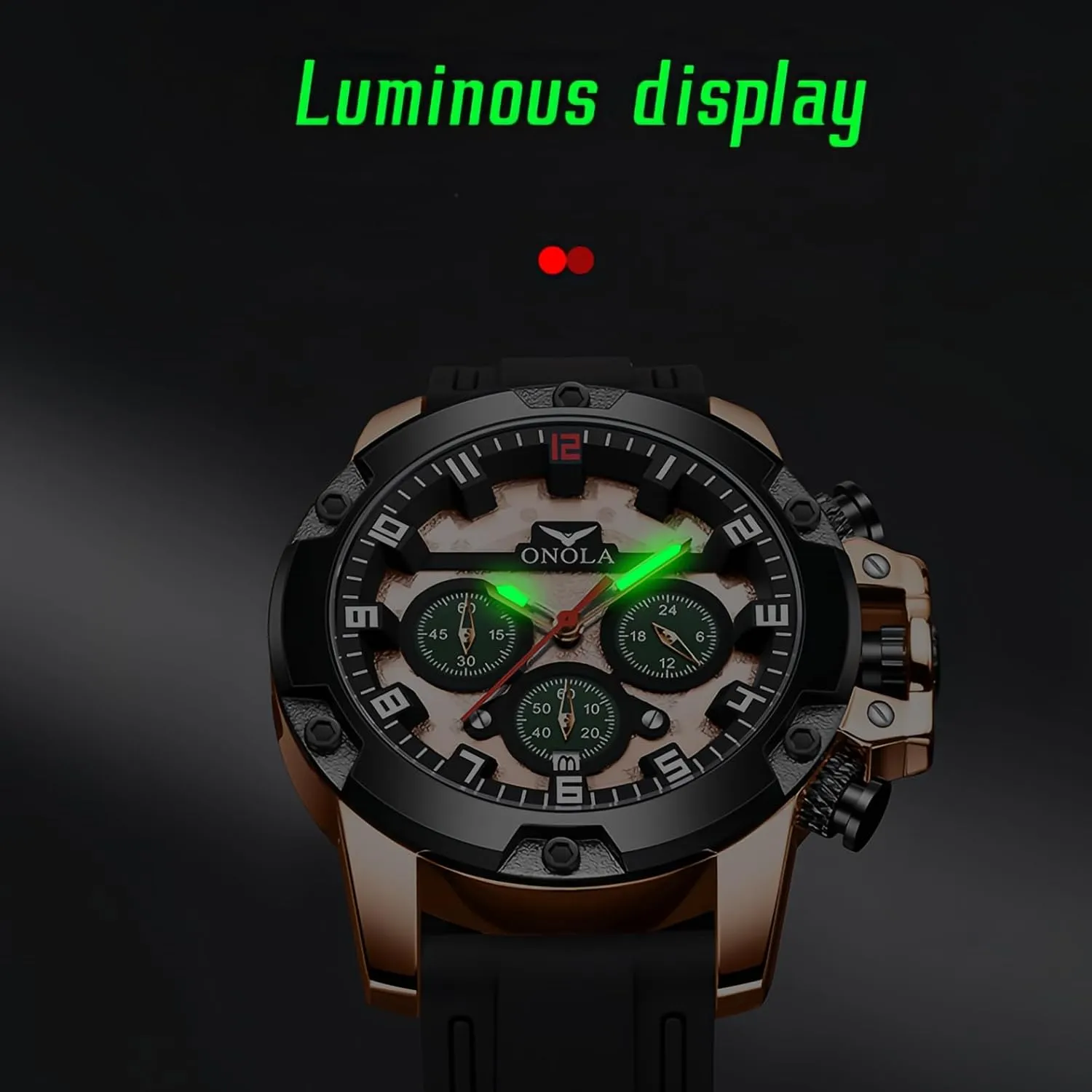 Watch for Men Sport Military Stylish Big Face Arabic Numeral Chronograph Luminous Waterproof lacquer turmeric Calendar Fashion Analog Quartz Wristwatch CARLIEN 