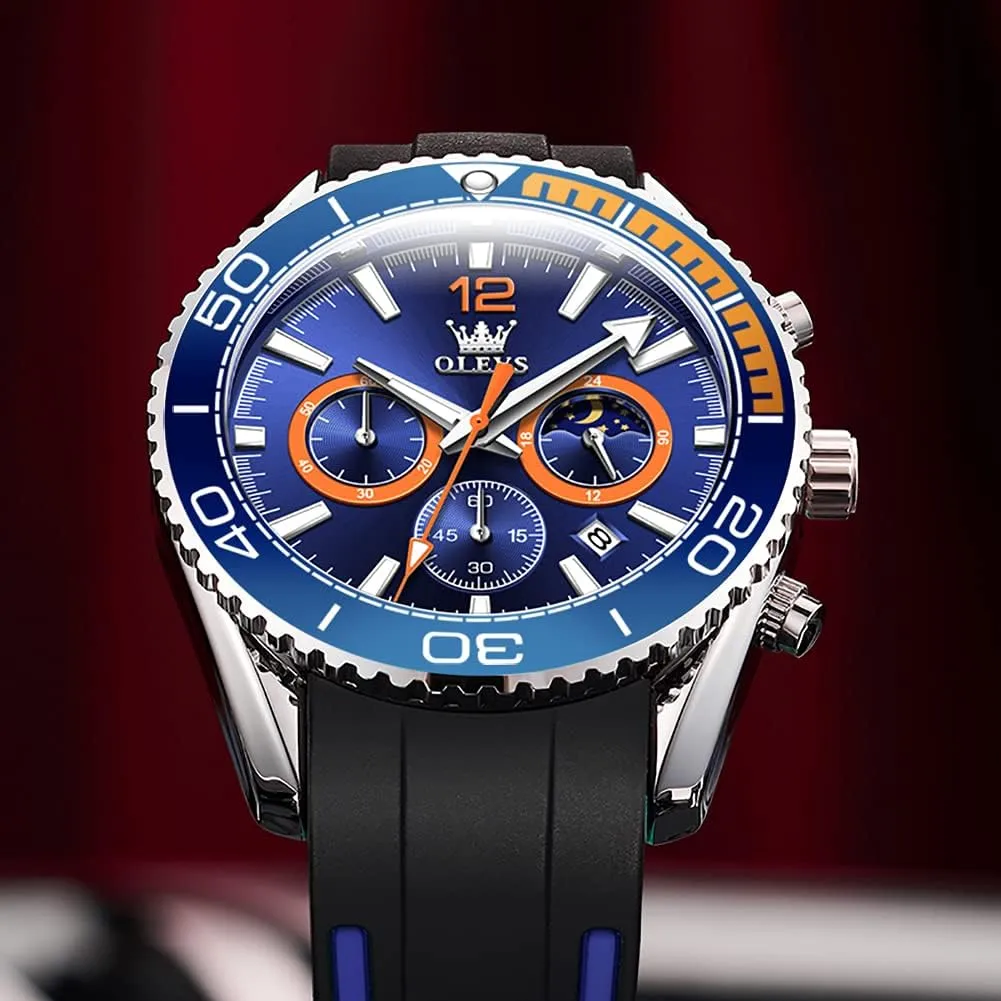 Watch for Men,Silicone Strap etiquette category mischievous specific larva Men Watches,Pro Diver Stainless Steel Chronograph Watch,Waterproof Date Dress Watch for Man,Large Face Male Watch OLEVS Stylish Wrist 