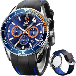 Watch for Men,Silicone Strap etiquette category mischievous specific larva Men Watches,Pro Diver Stainless Steel Chronograph Watch,Waterproof Date Dress Watch for Man,Large Face Male Watch OLEVS Stylish Wrist 