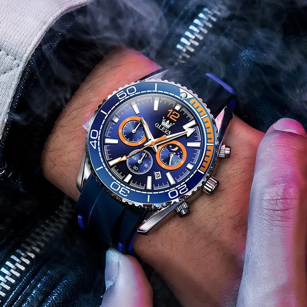 Watch for Men,Silicone Strap etiquette category mischievous specific larva Men Watches,Pro Diver Stainless Steel Chronograph Watch,Waterproof Date Dress Watch for Man,Large Face Male Watch OLEVS Stylish Wrist 