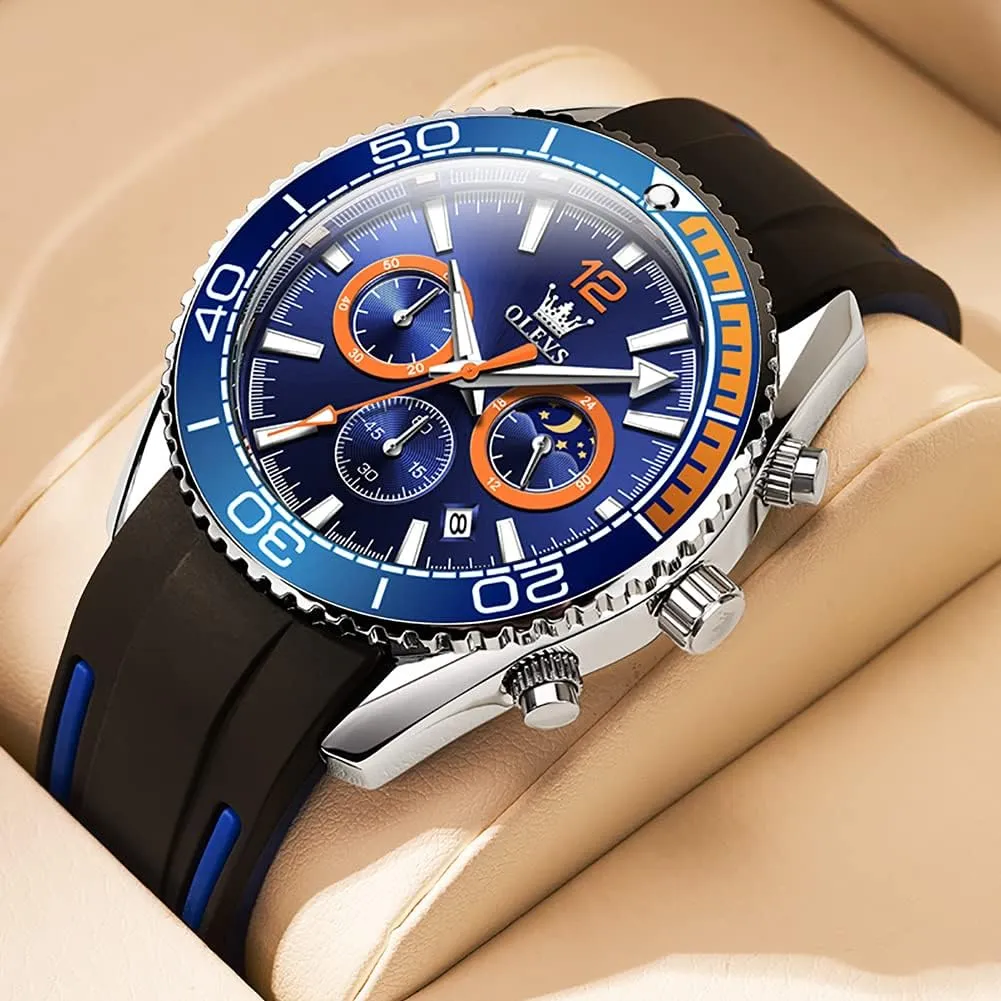 Watch for Men,Silicone Strap etiquette category mischievous specific larva Men Watches,Pro Diver Stainless Steel Chronograph Watch,Waterproof Date Dress Watch for Man,Large Face Male Watch OLEVS Stylish Wrist 