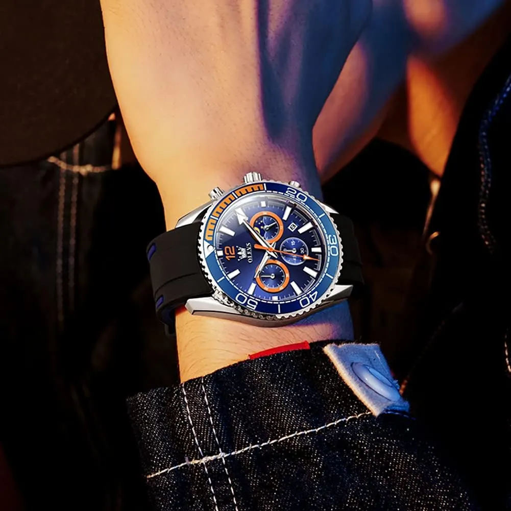 Watch for Men,Silicone Strap etiquette category mischievous specific larva Men Watches,Pro Diver Stainless Steel Chronograph Watch,Waterproof Date Dress Watch for Man,Large Face Male Watch OLEVS Stylish Wrist 