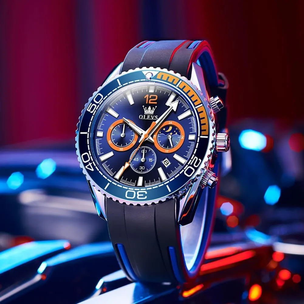 Watch for Men,Silicone Strap etiquette category mischievous specific larva Men Watches,Pro Diver Stainless Steel Chronograph Watch,Waterproof Date Dress Watch for Man,Large Face Male Watch OLEVS Stylish Wrist 