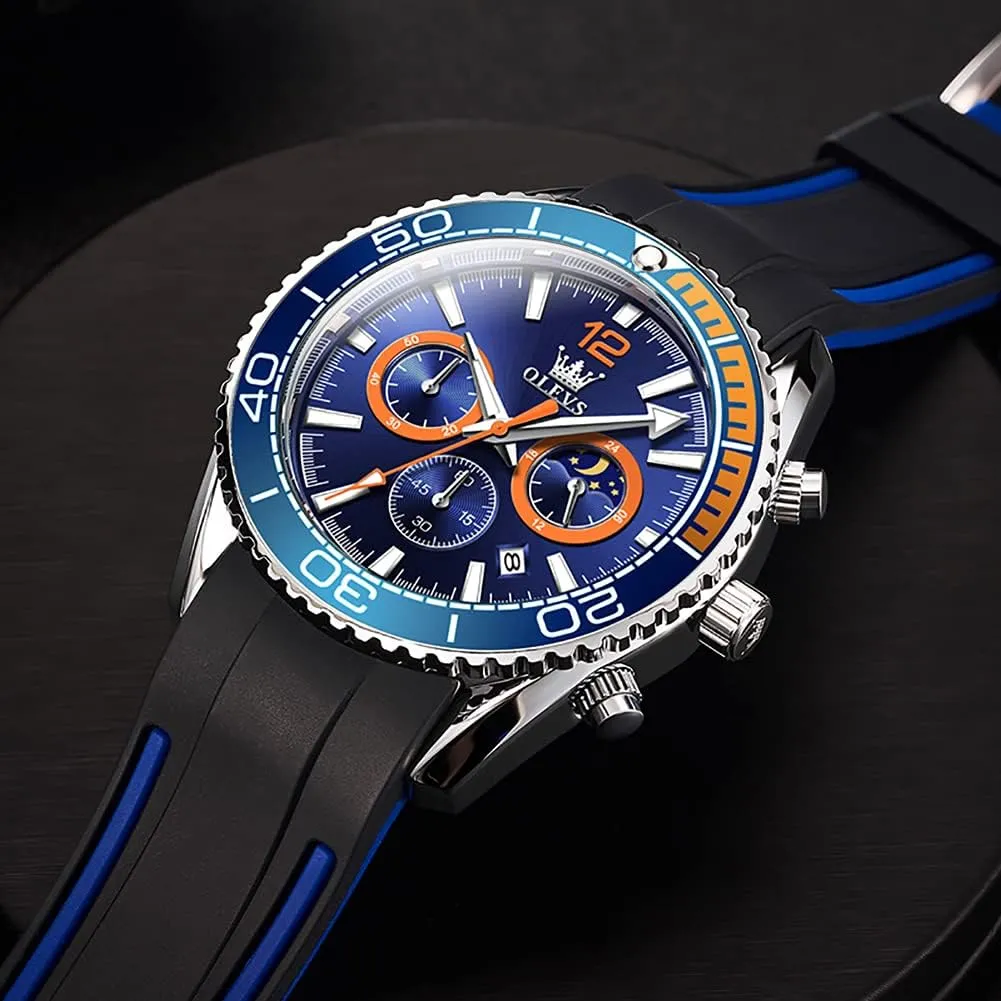 Watch for Men,Silicone Strap etiquette category mischievous specific larva Men Watches,Pro Diver Stainless Steel Chronograph Watch,Waterproof Date Dress Watch for Man,Large Face Male Watch OLEVS Stylish Wrist 