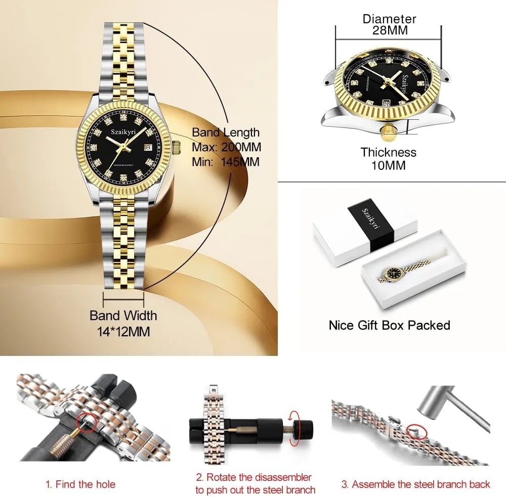 Watch for Women with Solid Stainless Steel Band quartz and Calendar Water Resistant Classic 