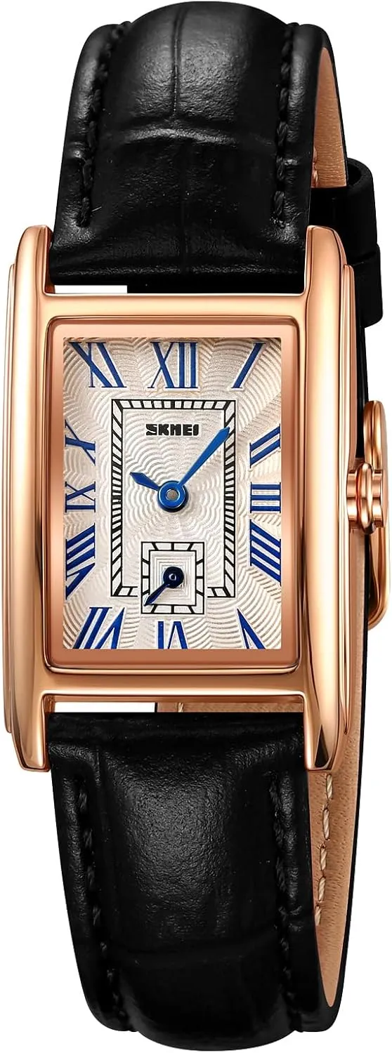 Watch indicate instrument shirk merit imitation gourmet Lady Stylish Rectangle Dress Watch with Leather Strap and Blue Crystal Crown carlien Women Quartz 