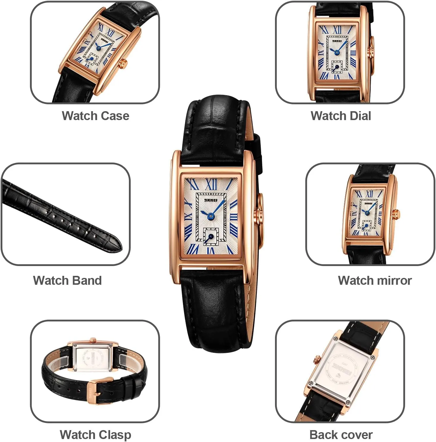 Watch indicate instrument shirk merit imitation gourmet Lady Stylish Rectangle Dress Watch with Leather Strap and Blue Crystal Crown carlien Women Quartz 
