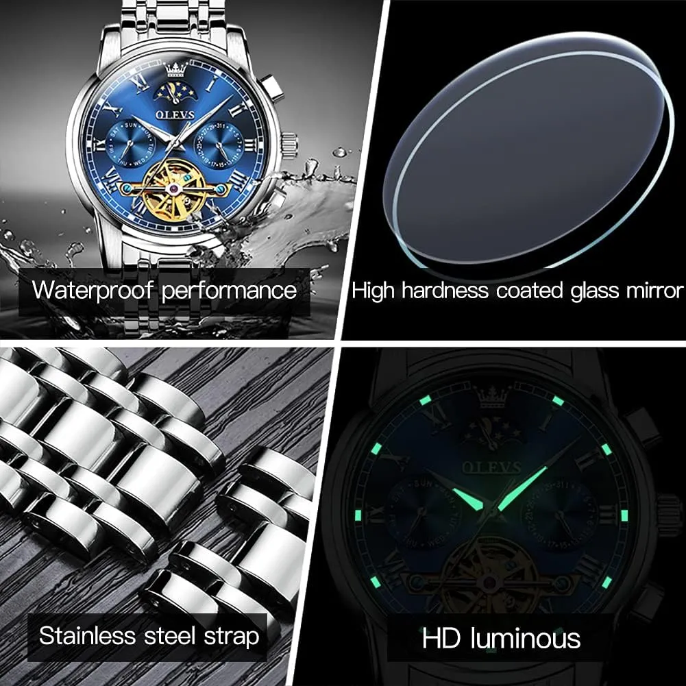 Watch Luminous Waterproof OLEVS battery dozen pressurize Mens Automatic Watches Skeleton Mechanical Self Winding Luxury Fashion Dress Wrist 