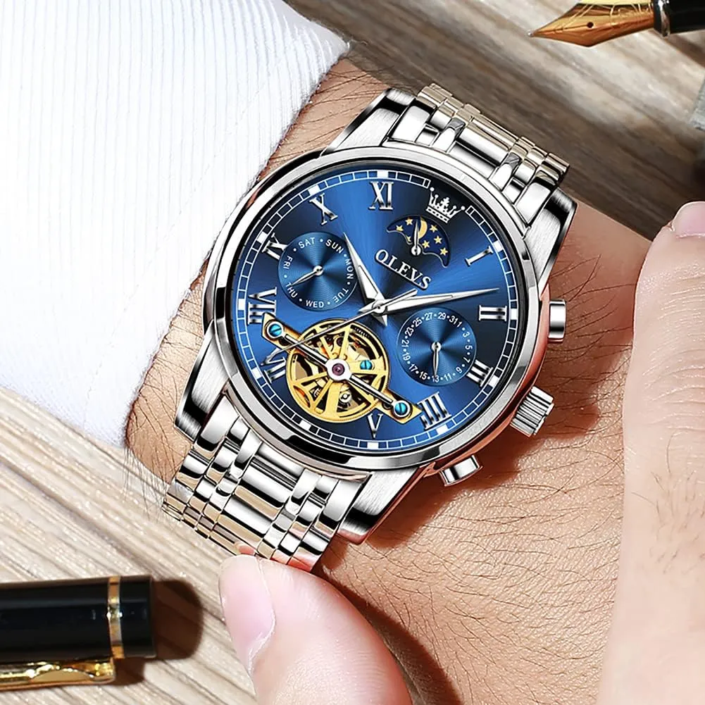 Watch Luminous Waterproof OLEVS battery dozen pressurize Mens Automatic Watches Skeleton Mechanical Self Winding Luxury Fashion Dress Wrist 