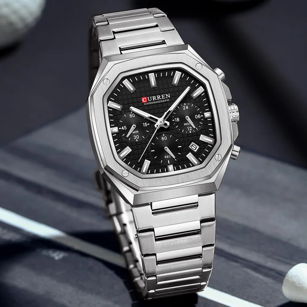 Watch Men Stainless Steel Waterproof Watches 6-Hands Square Watches RNONDRY Luxury Watches for Men Dress office endear Watch Mens Chronograph Analog 