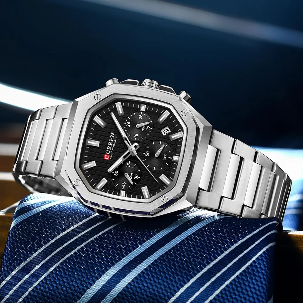Watch Men Stainless Steel Waterproof Watches 6-Hands Square Watches RNONDRY Luxury Watches for Men Dress office endear Watch Mens Chronograph Analog 