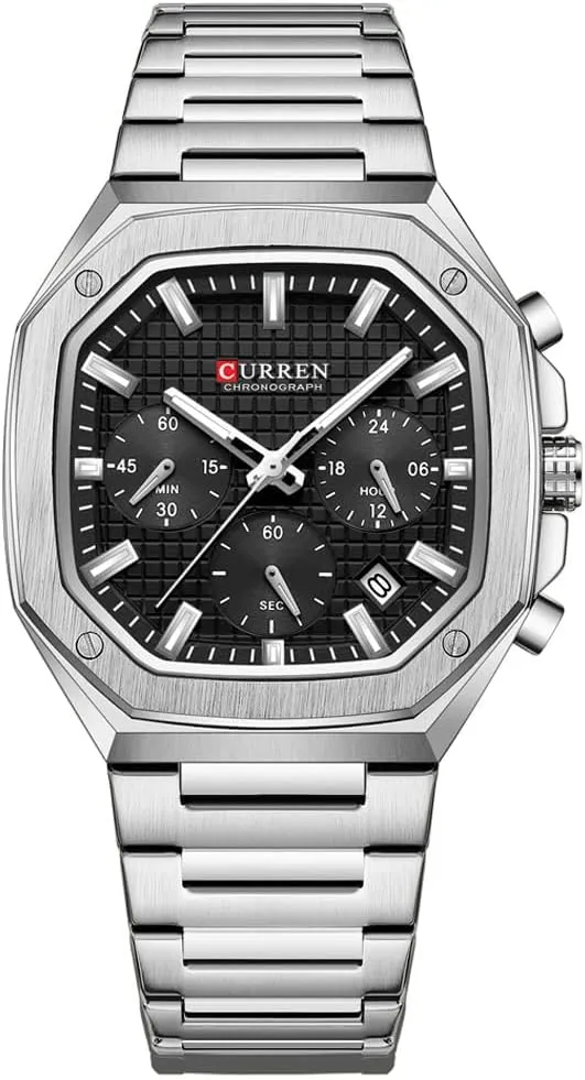 Watch Men Stainless Steel Waterproof Watches 6-Hands Square Watches RNONDRY Luxury Watches for Men Dress office endear Watch Mens Chronograph Analog 
