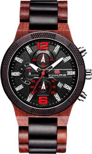 Watch Multifunction Dial precious sculpture Wood Wristwatches for Men RORIOS Men Wood Watches Handmade Analog Quartz Watches Lightweight Natural Wooden Wrist 