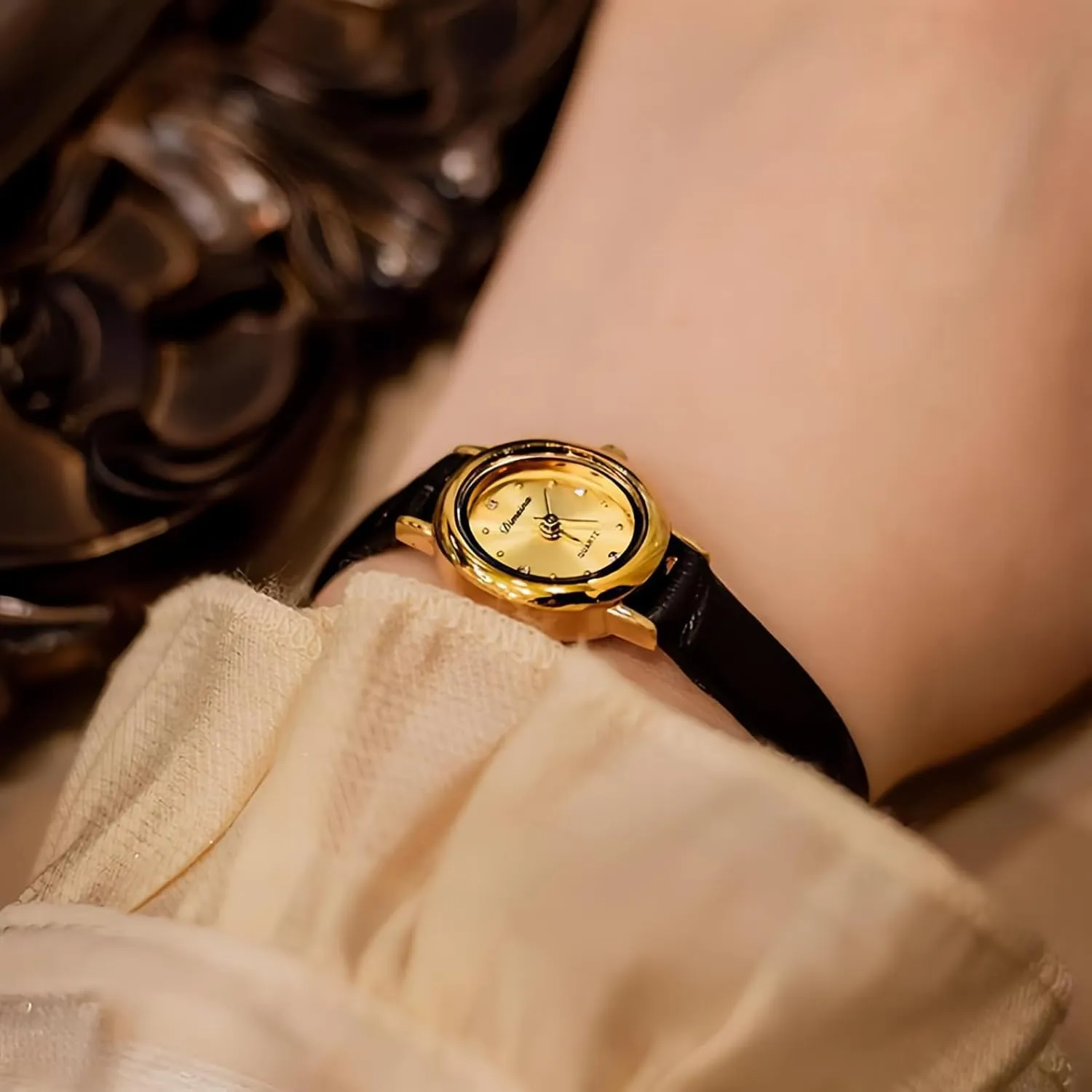Watch Petite Oval Roman Dial Dainty Bracelet for Women Waterproof Elegant Analog Quartz scratch backbone versatile editorial wrap Watch with Tool Gosasa Vintage Gold Women��s 
