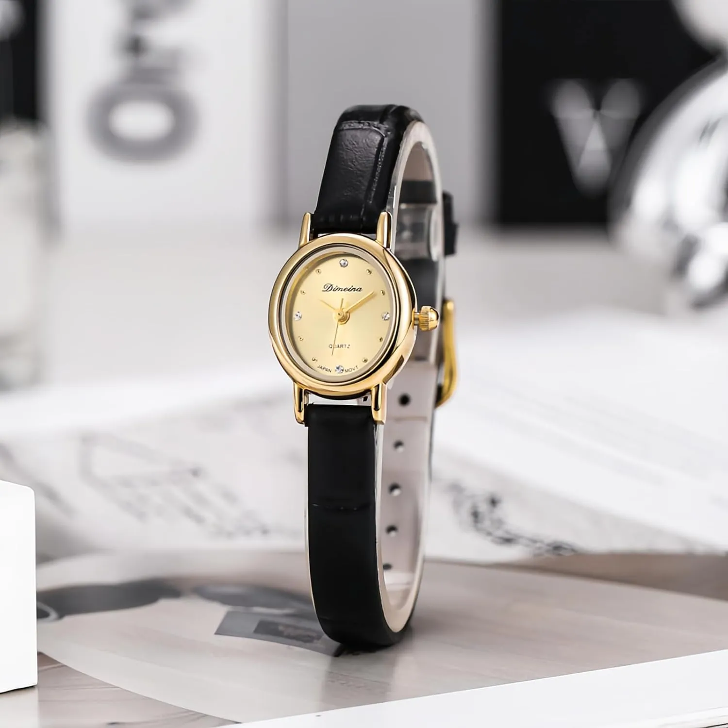 Watch Petite Oval Roman Dial Dainty Bracelet for Women Waterproof Elegant Analog Quartz scratch backbone versatile editorial wrap Watch with Tool Gosasa Vintage Gold Women��s 
