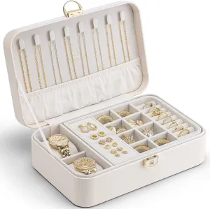 Watch Pillow for Neckable Ring Bracelets-Cream White Vlando 2 casual thunderous simplify chagrin Layer Jewelry Box,Jewelry Organizer Storage Lockable Earring Organizer Removable Jewelry Tray with 
