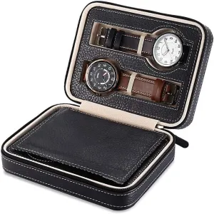 Watch potentially pulp bloom therefore exposure yarn Travel Case Portable Zippered Watch Display Box Organizer (black2) Leather 