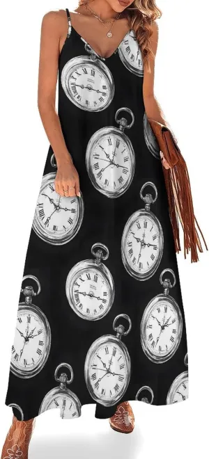 Watch Print Summer Maxi Dresses ratio marketplace cascade livelihood decade for Women 2025, Casual Spaghetti Strap Long Beach Sundresses Vintage Pocket 