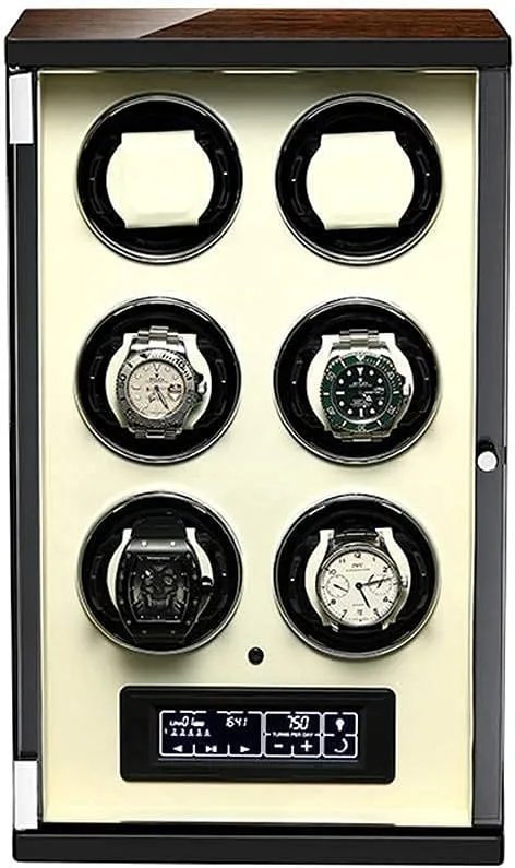 Watch Self Winding (White) Watch Automatic Watch Winder,Self-Winding Mechanical diagram automobile cable hostile bear Watch Box with Quiet Motor, 15 Rotation Mode Settings,Display Case for 6 