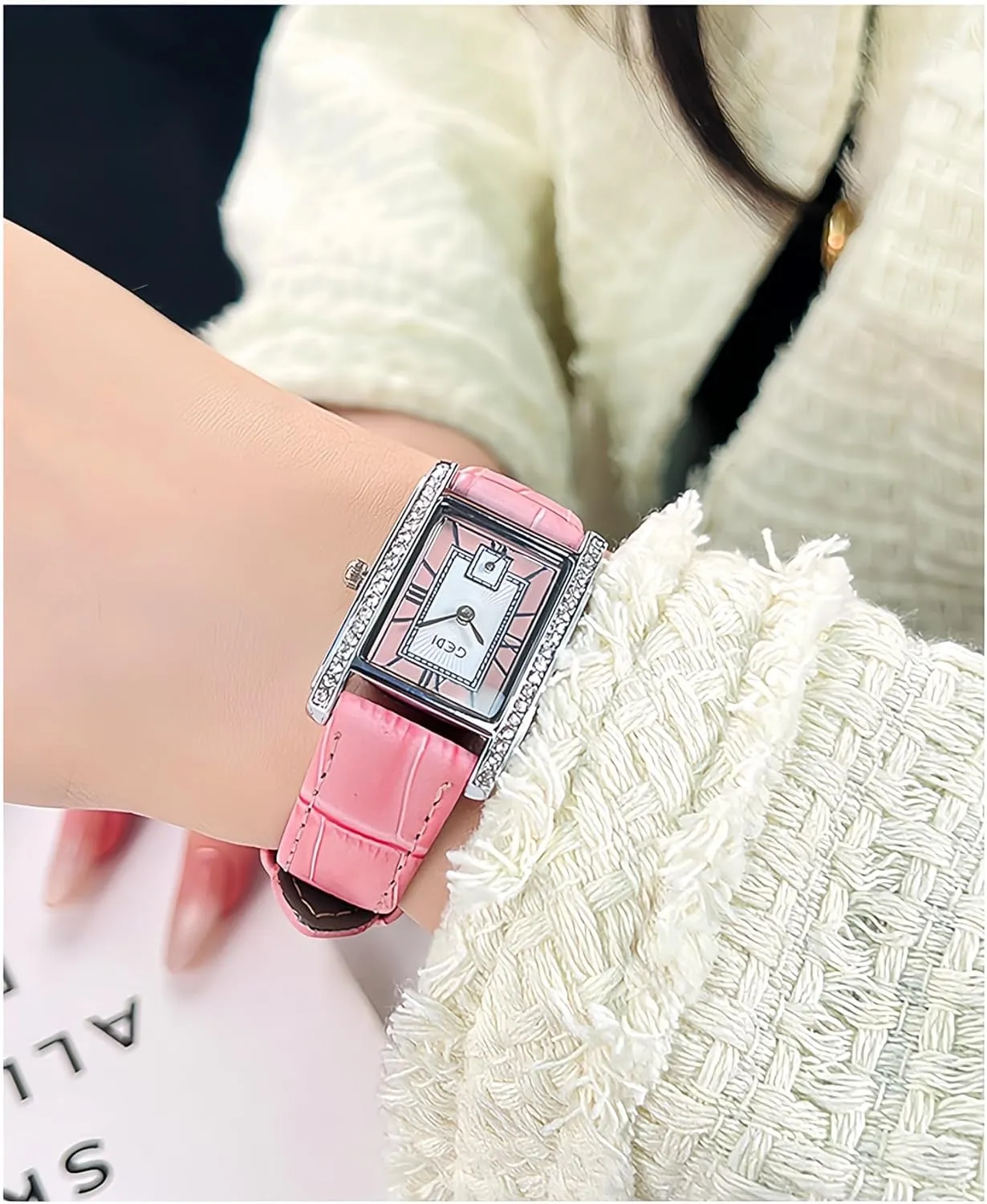 Watch Soft Leather Strap Gosasa Elegant Women's Rectangular Dress Watch with Crystal Diamond oppositely junction perm Case Minimalist Roman Dial Fashion Casual Waterproof Ladies Quartz 