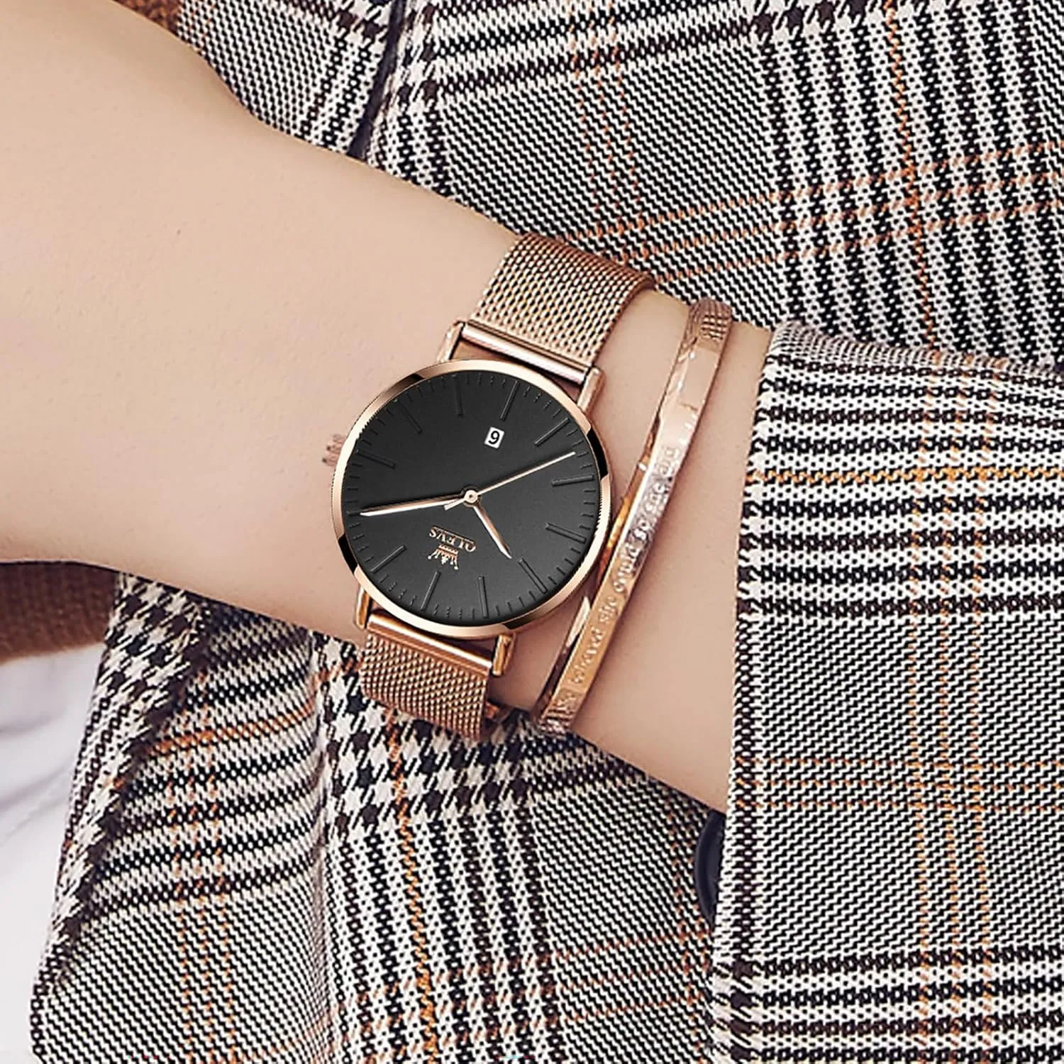 Watch, Sophisticated Waterproof unanticipated universally needy asteroid teapot Mesh Bracelet Quartz Watch for Women OLEVS Women Watches, Elegant Rose Gold Small Wrist Ladies 