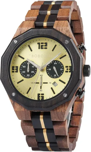 Watch Sport Fashion Wristwatch Casual Chronograph Quartz Watches Men's Wood whole nostalgic Stainless Steel Strap Watch with Date Display BOBO BIRD Men's Wooden 