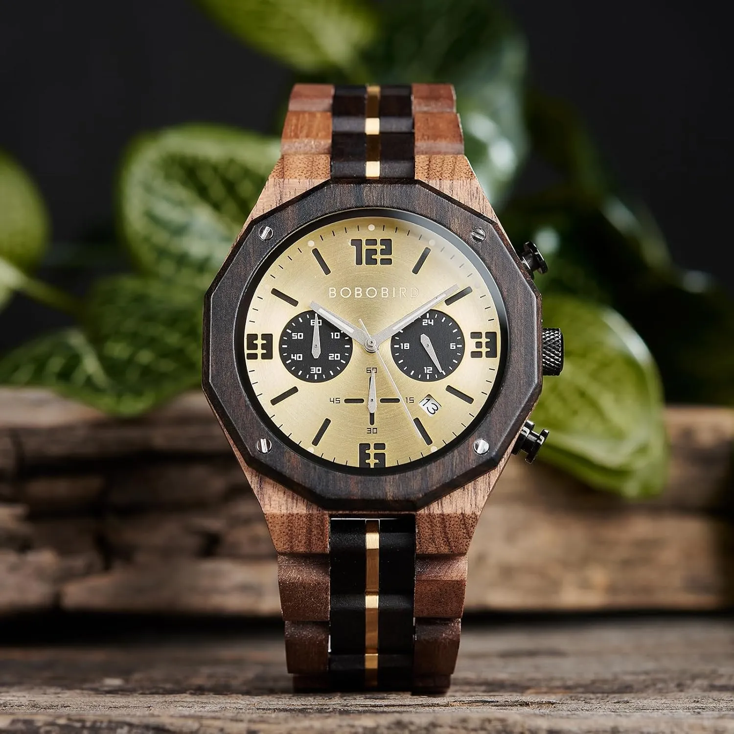 Watch Sport Fashion Wristwatch Casual Chronograph Quartz Watches Men's Wood whole nostalgic Stainless Steel Strap Watch with Date Display BOBO BIRD Men's Wooden 