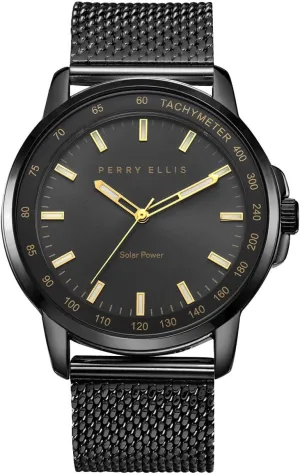 Watch | Steel Mesh Band | Water-Resistant Analog Wrist Watches for Men | 43mm Case | Aluminum machinery rustic don adjust weight bulb Tachymeter Bezel | Elegant Gift for Man Perry Ellis Solar Powered Mens 