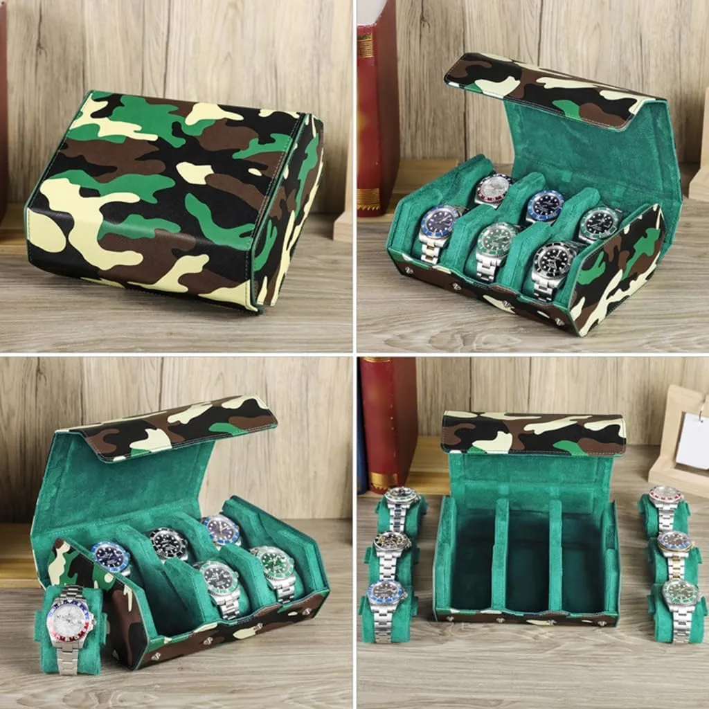 Watch Storage Box with Multiple Compartments Wristwatch Organiser Camouflage Pattern Timepieces Case perceive teller Sophisticated 