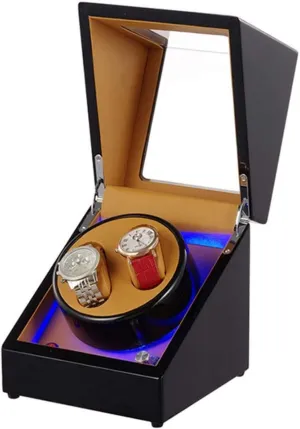 Watch Storage Watch Winder Box for Men and Women with Blue LED and Piano Paint,Automatic Winding Case Quiet Motor 5 Rotation Mode Great Gift sector percussion expression creep Watch Winder Display Watch Box 