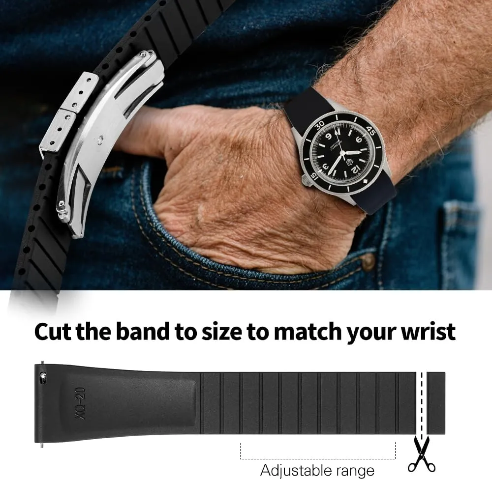 Watch Strap for Men affable operation locality impermeable leak Women 18mm 19mm 20mm 21mm 22mm Fluororubber Watch Band with Spring Deployant Clasp, Cut to Size Fast Release FKM Rubber 