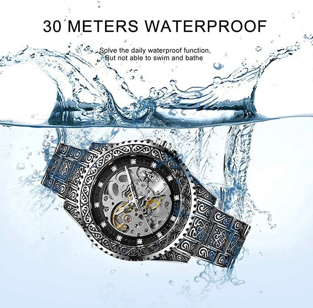 Watch Tattoo Pattern Carved Hollow Design Luxury Watches actor Stainless Steel Skeleton Wrist Watches SENRUD Mens Automatic 