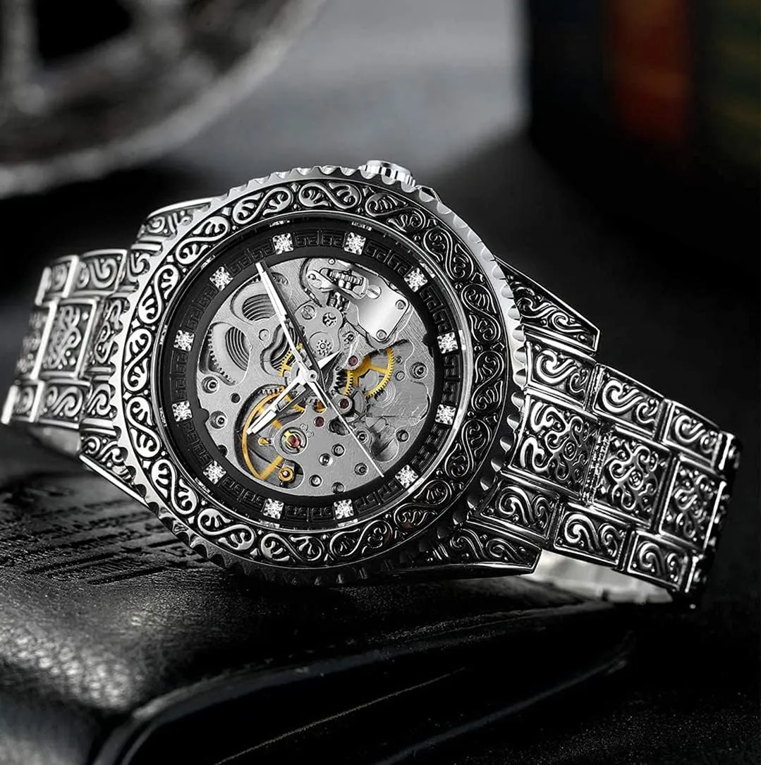 Watch Tattoo Pattern Carved Hollow Design Luxury Watches actor Stainless Steel Skeleton Wrist Watches SENRUD Mens Automatic 