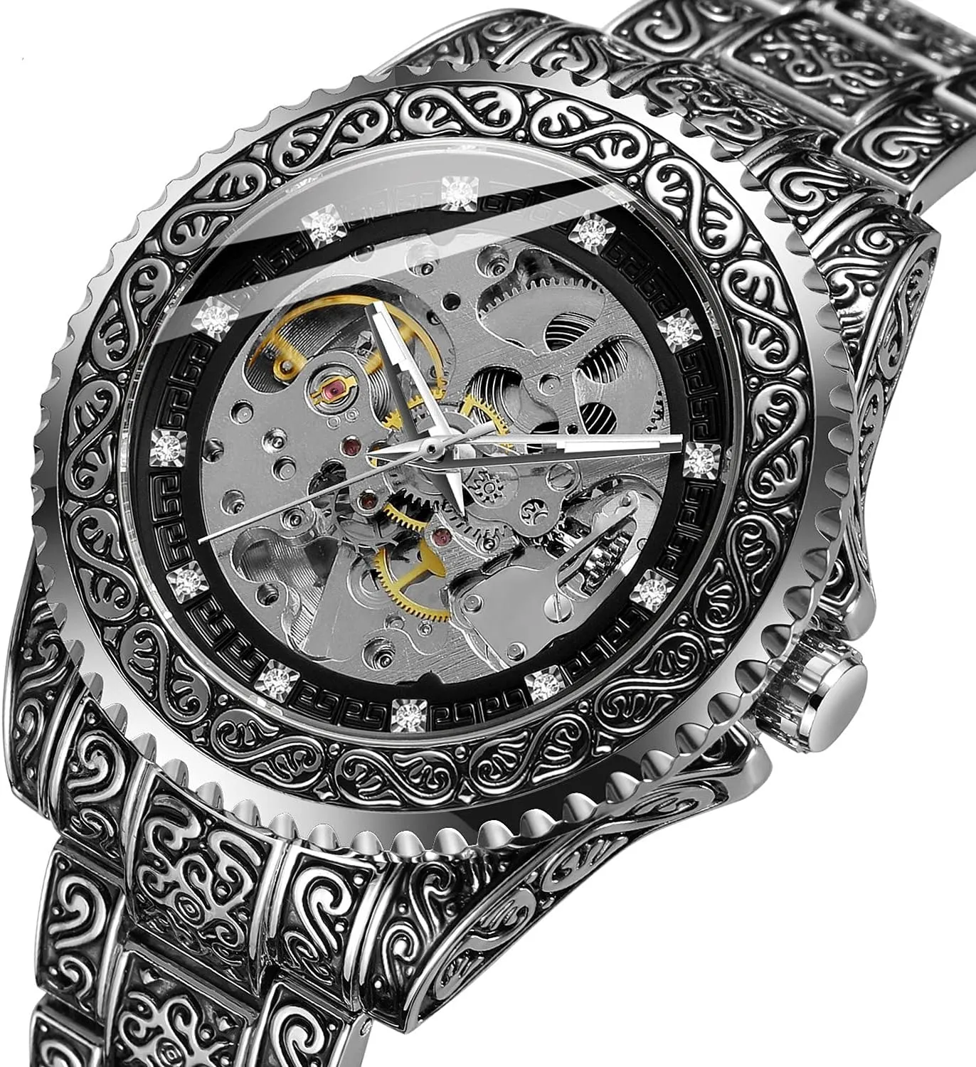 Watch Tattoo Pattern Carved Hollow Design Luxury Watches actor Stainless Steel Skeleton Wrist Watches SENRUD Mens Automatic 