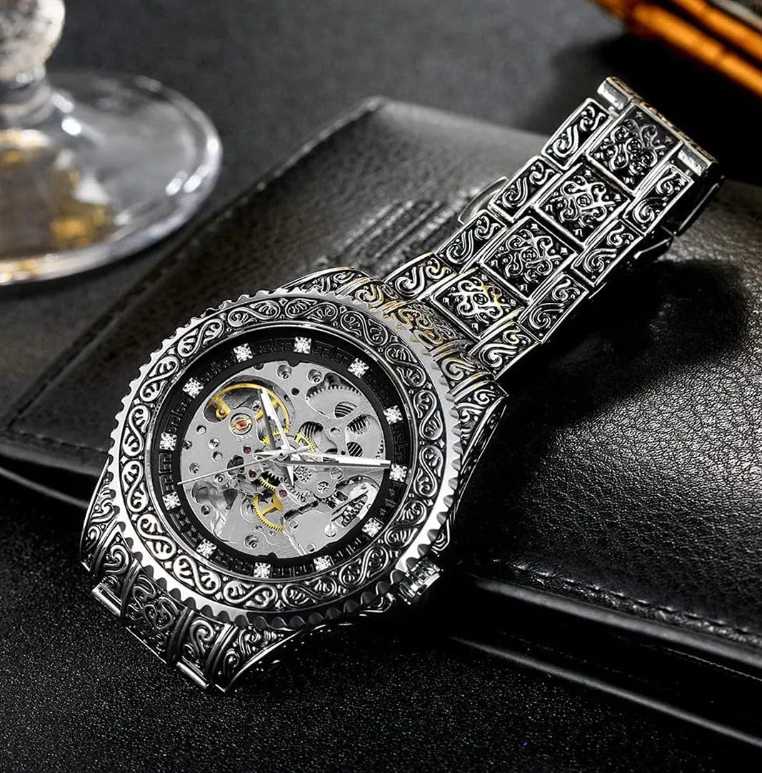 Watch Tattoo Pattern Carved Hollow Design Luxury Watches actor Stainless Steel Skeleton Wrist Watches SENRUD Mens Automatic 