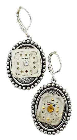 Watch tempera dull Face Silvertone Lever-back Earrings Steampunk Vintage 