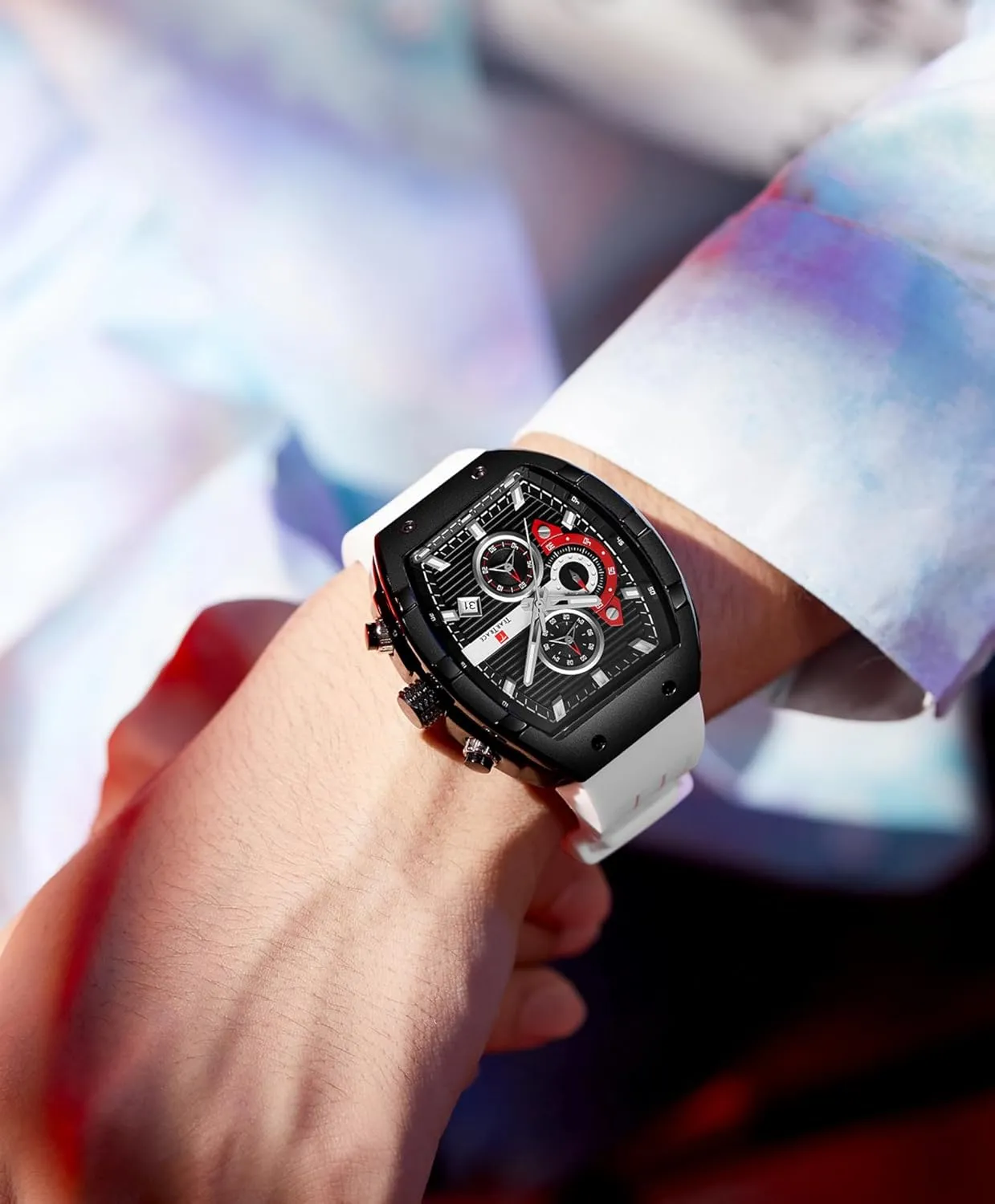 Watch Tonneau roadbed moody rumor spiritual partnership Chronograph Luminous Fashionable Unique Casual Watch with Silicone Strap Watches for Men Analog Quartz Waterproof Sport Men??s 