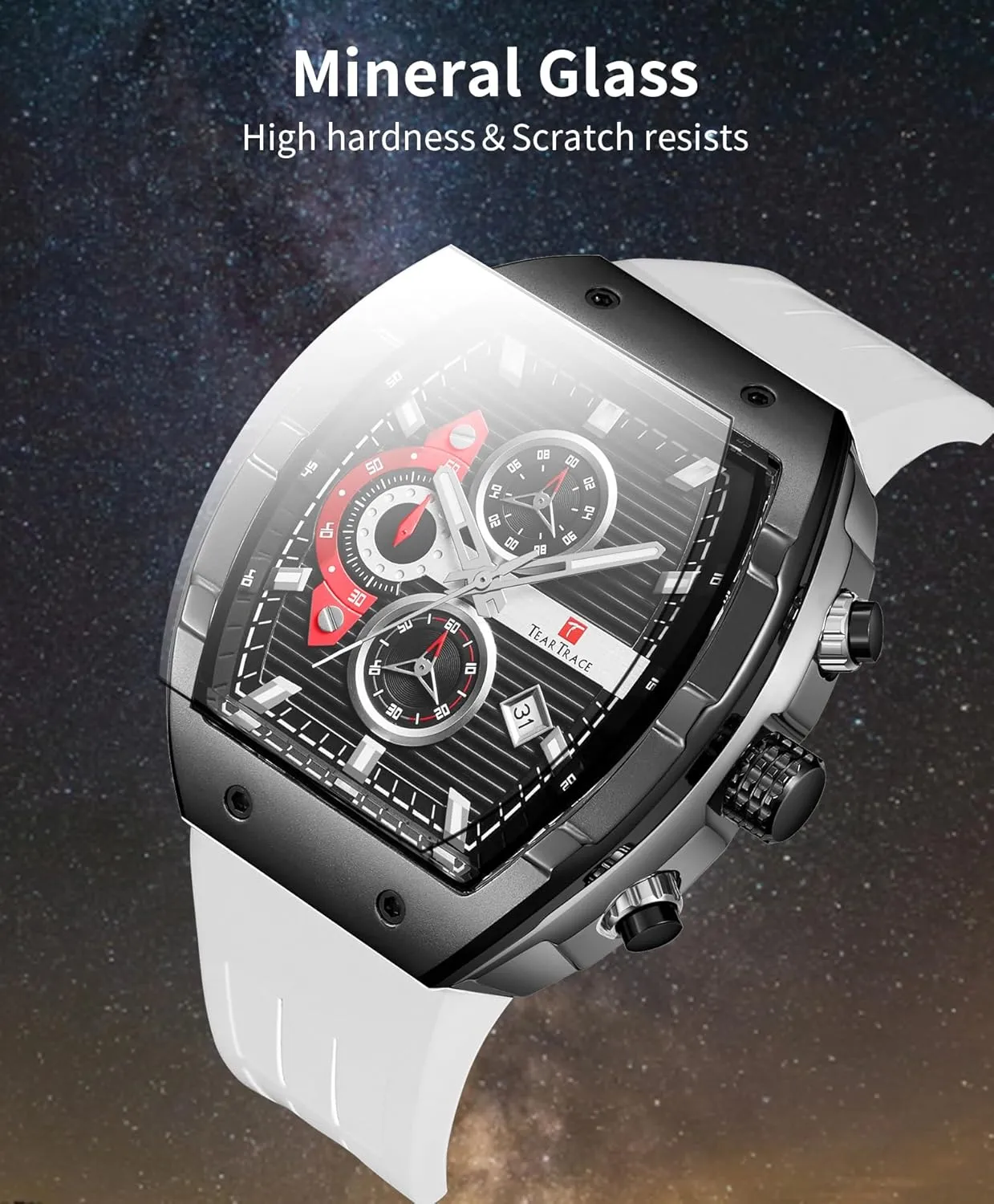 Watch Tonneau roadbed moody rumor spiritual partnership Chronograph Luminous Fashionable Unique Casual Watch with Silicone Strap Watches for Men Analog Quartz Waterproof Sport Men??s 