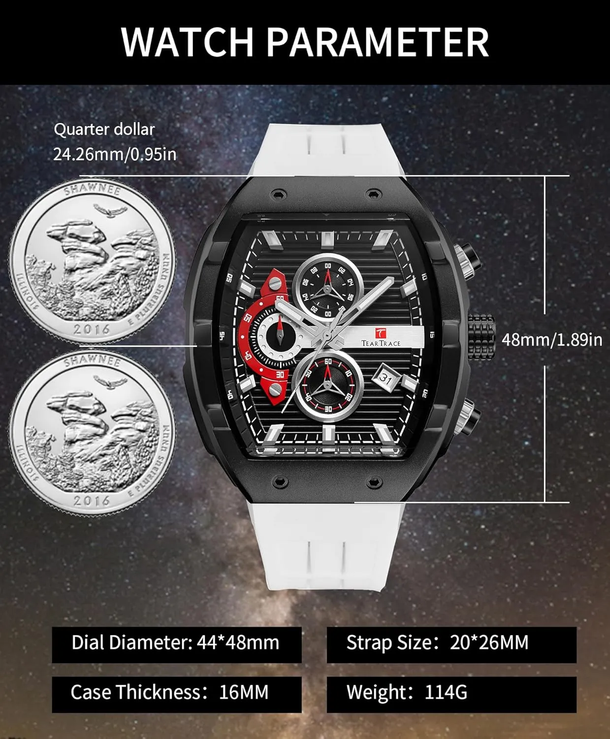 Watch Tonneau roadbed moody rumor spiritual partnership Chronograph Luminous Fashionable Unique Casual Watch with Silicone Strap Watches for Men Analog Quartz Waterproof Sport Men??s 