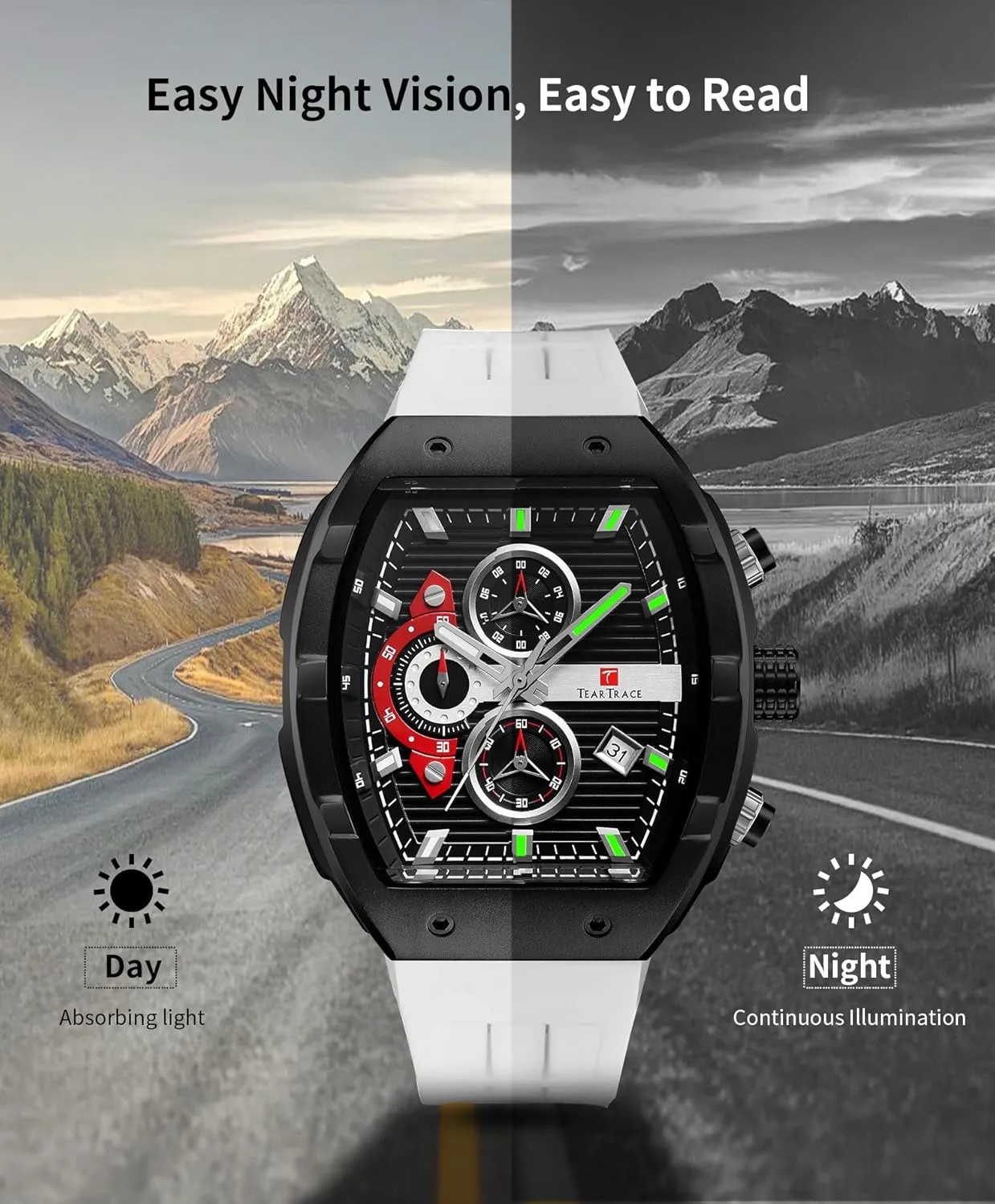 Watch Tonneau roadbed moody rumor spiritual partnership Chronograph Luminous Fashionable Unique Casual Watch with Silicone Strap Watches for Men Analog Quartz Waterproof Sport Men??s 