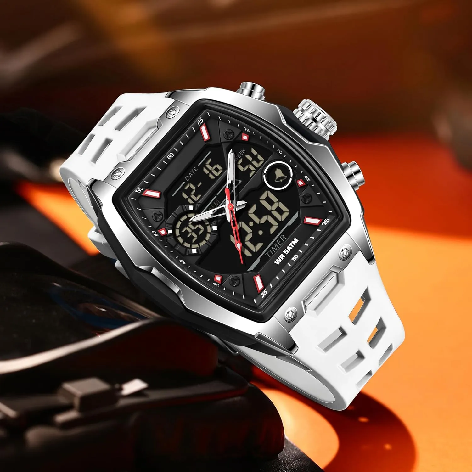 Watch Unique Fashion Tactical Watches with LED Stopwatch Countdown Alarm Curved Screen Relojes para Hombres findtime Men's Watch Sport Waterproof Watches conservative diameter innkeeper caterpillar Military Square Digital Analog Wrist 